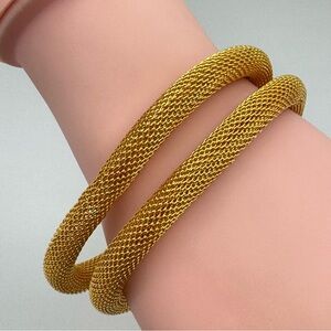 Gold Tone Mesh Magnetic Bracelets Set 8.5” Each Convertible 17” Necklace